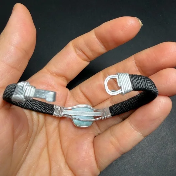 Handmade Natural Larimar Stone & Wire-Wrapped Bracelet - Picture 4 of 11